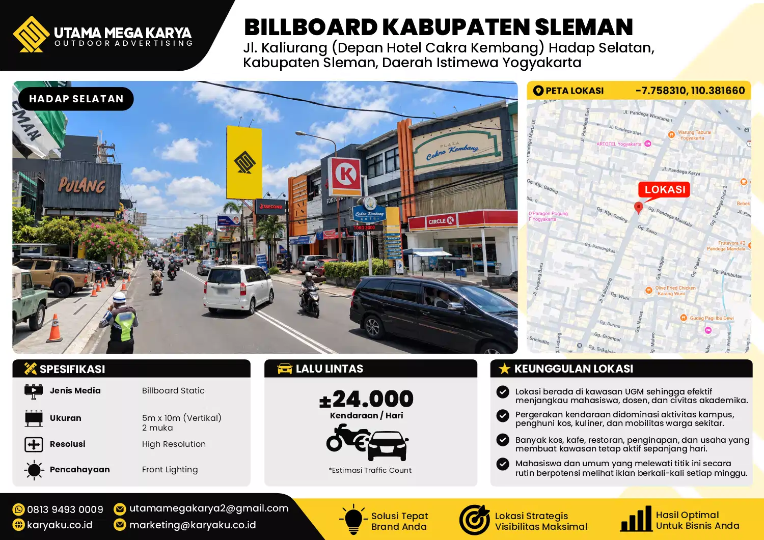 Sewa Titik Baliho dan Billboard di Jl. Kaliurang (Depan Hotel Cakra Kembang) Hadap Selatan, Kabupaten Sleman, Daerah Istimewa Yogyakarta