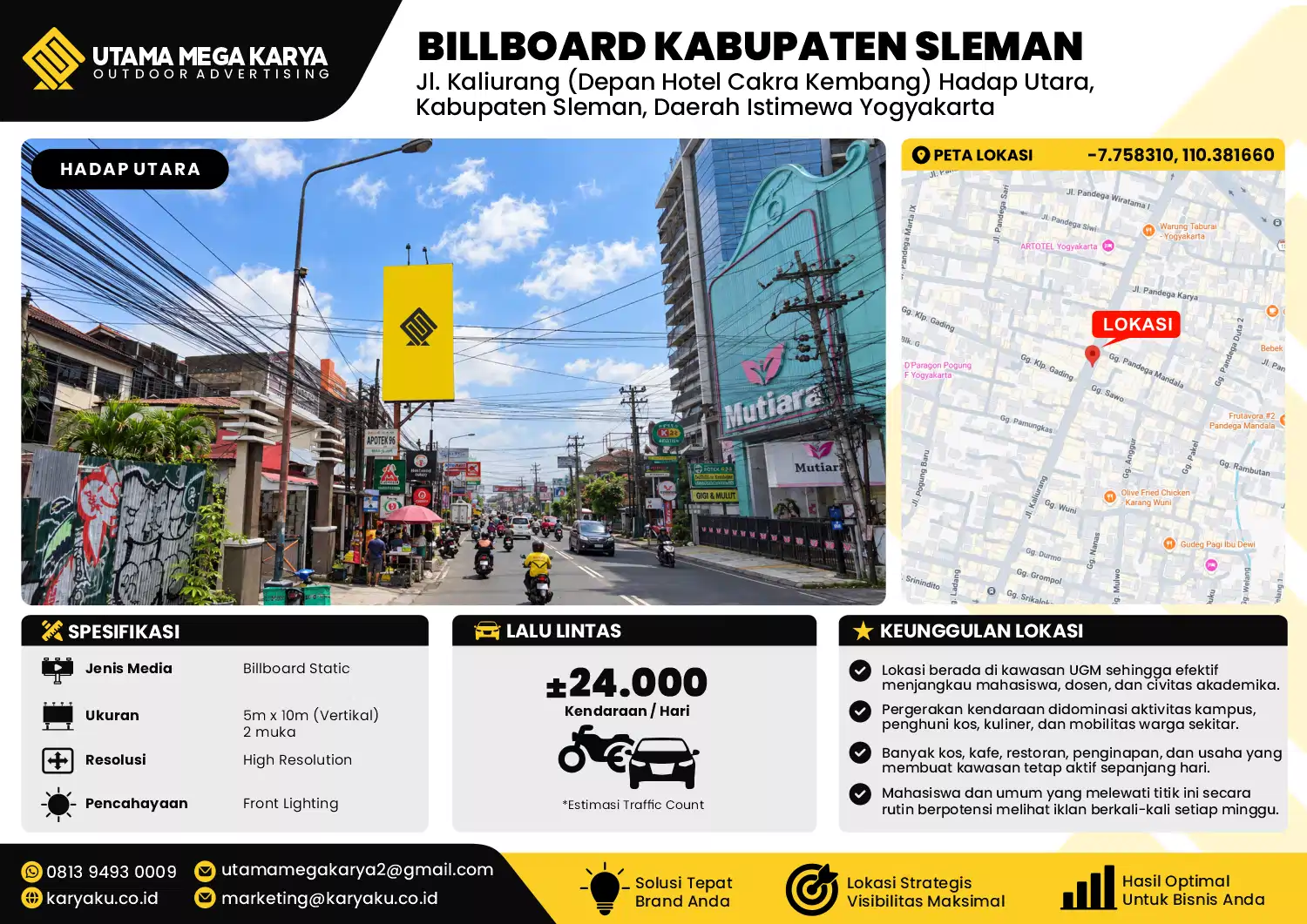 Sewa Titik Baliho dan Billboard di Jl. Kaliurang (Depan Hotel Cakra Kembang) Hadap Utara, Kabupaten Sleman, Daerah Istimewa Yogyakarta