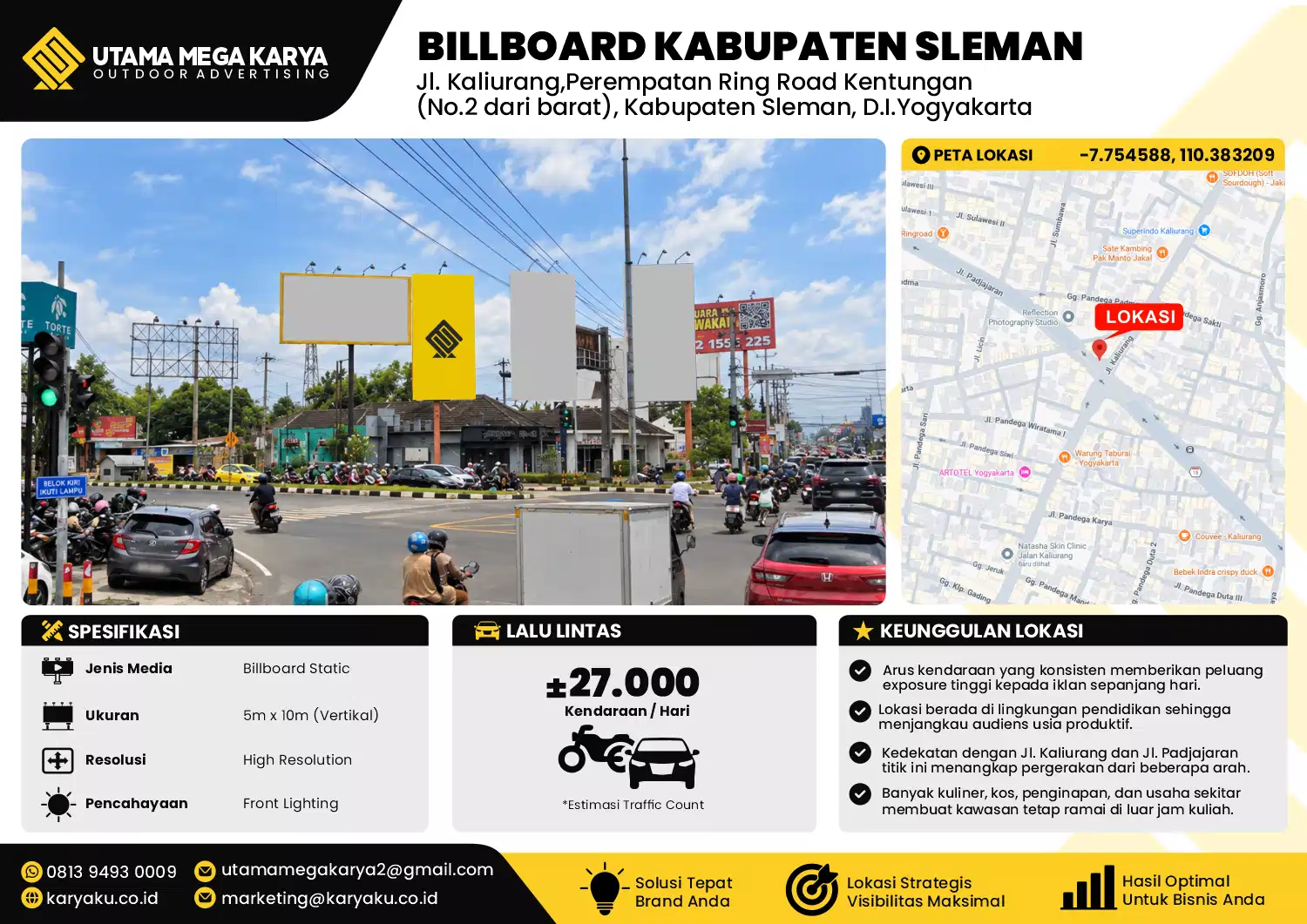 Sewa Titik Baliho dan Billboard di Jl. Kaliurang,Perempatan Ring Road Kentungan Kabupaten Sleman, D.I.Yogyakarta