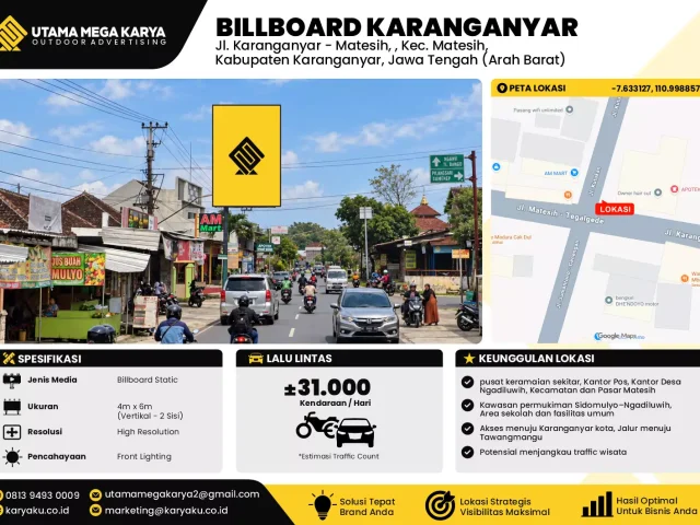 Sewa Titik Baliho dan Billboard di Jl. Karanganyar - Matesih, , Kec. Matesih, Kabupaten Karanganyar, Jawa Tengah (Arah Barat)