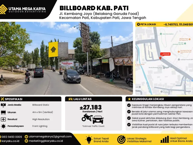Sewa Titik Billboard di Jl. Kembang Joyo (Belakang Garuda Food) Kecamatan Pati, Kabupaten Pati, Jawa Tengah