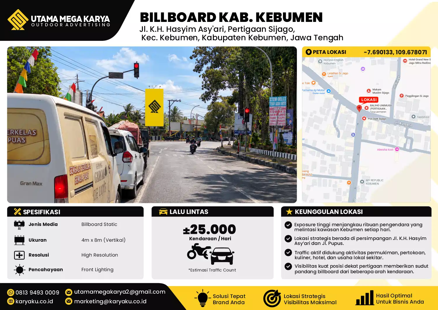 Sewa Titik Billboard di Jalan KH Hasyim Asyari (pertigaan sijago) Kec Kebumen Kab Kebumen Jawa Tengah