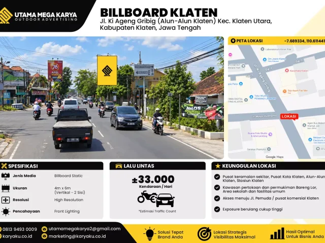 Sewa Titik Baliho dan Billboard di Jl. Ki Ageng Gribig (Alun-Alun Klaten) Kec. Klaten Utara, Kabupaten Klaten, Jawa Tengah