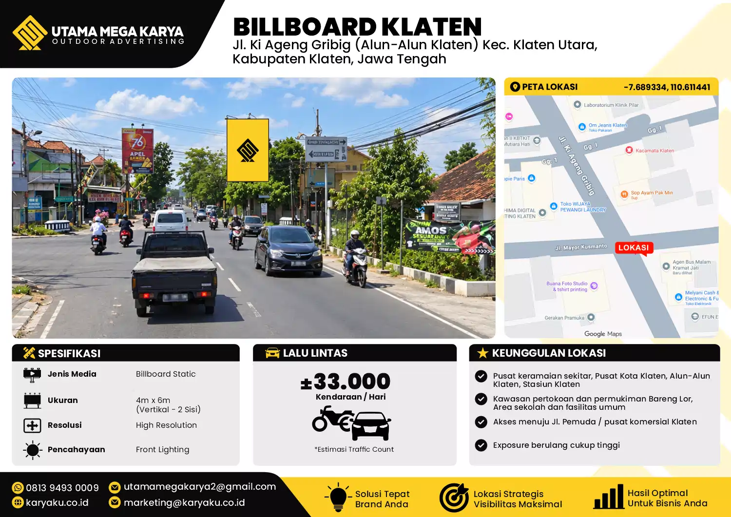 Sewa Titik Baliho dan Billboard di Jl. Ki Ageng Gribig (Alun-Alun Klaten) Kec. Klaten Utara, Kabupaten Klaten, Jawa Tengah