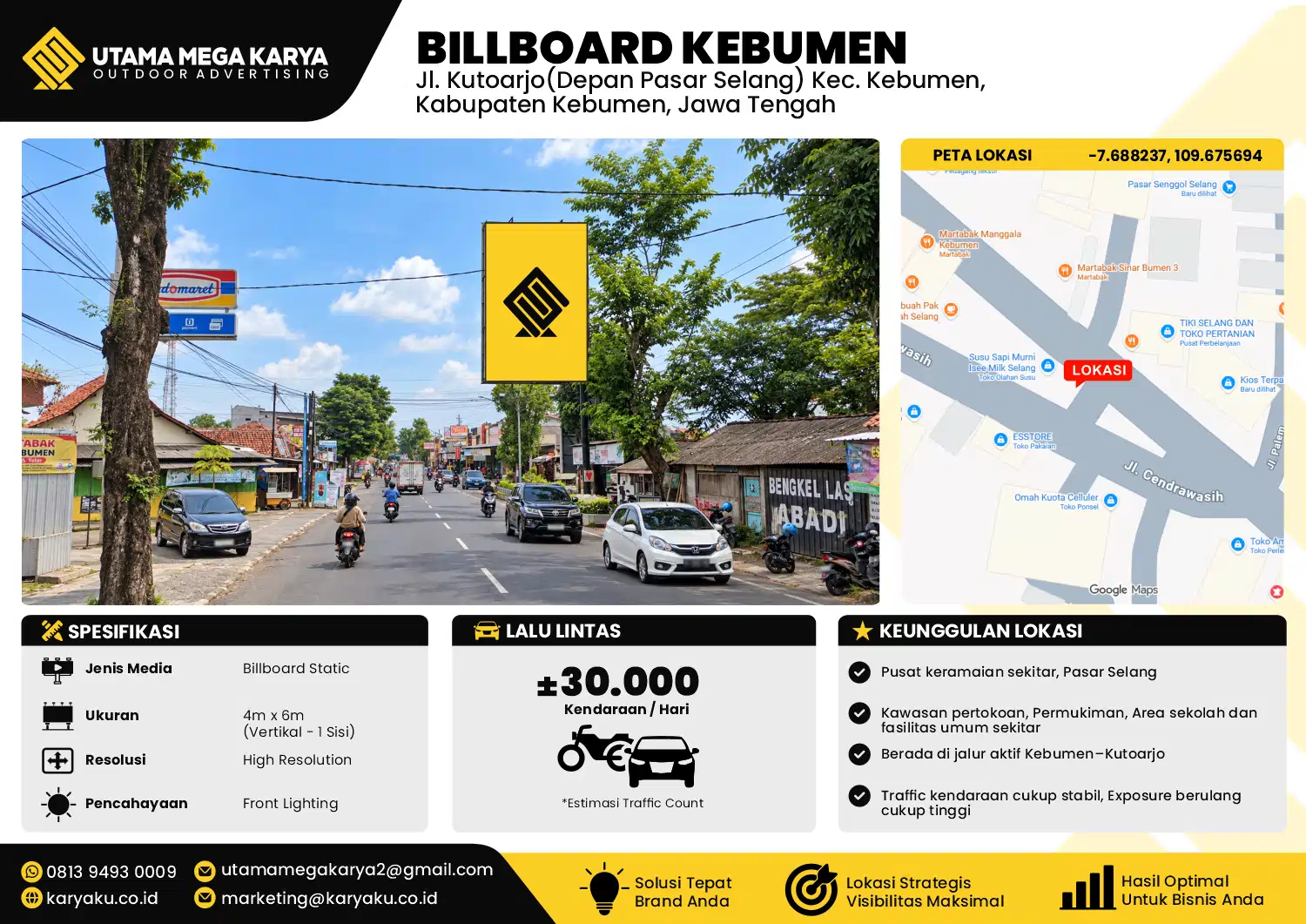 Sewa Titik Baliho dan Billboard di Jl. Kutoarjo(Depan Pasar Selang) Kec. Kebumen, Kabupaten Kebumen, Jawa Tengah
