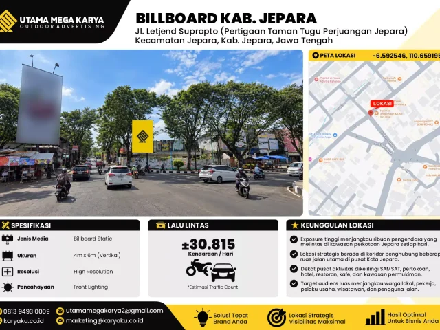 Sewa Titik Billboard di Jl. Letjend Suprapto (Pertigaan Taman Tugu Perjuangan Jepara) Kecamatan Jepara, Kab. Jepara, Jawa Tengah