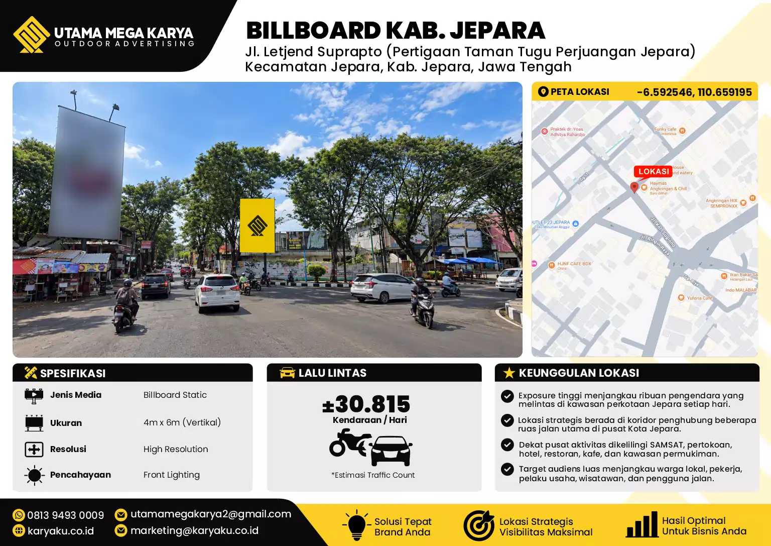 Sewa Titik Billboard di Jl. Letjend Suprapto (Pertigaan Taman Tugu Perjuangan Jepara) Kecamatan Jepara, Kab. Jepara, Jawa Tengah