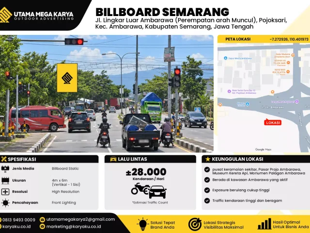 Sewa Titik Baliho dan Billboard di Jl. Lingkar Luar Ambarawa (Perempatan arah Muncul), Pojoksari, Kec. Ambarawa, Kabupaten Semarang, Jawa Tengah