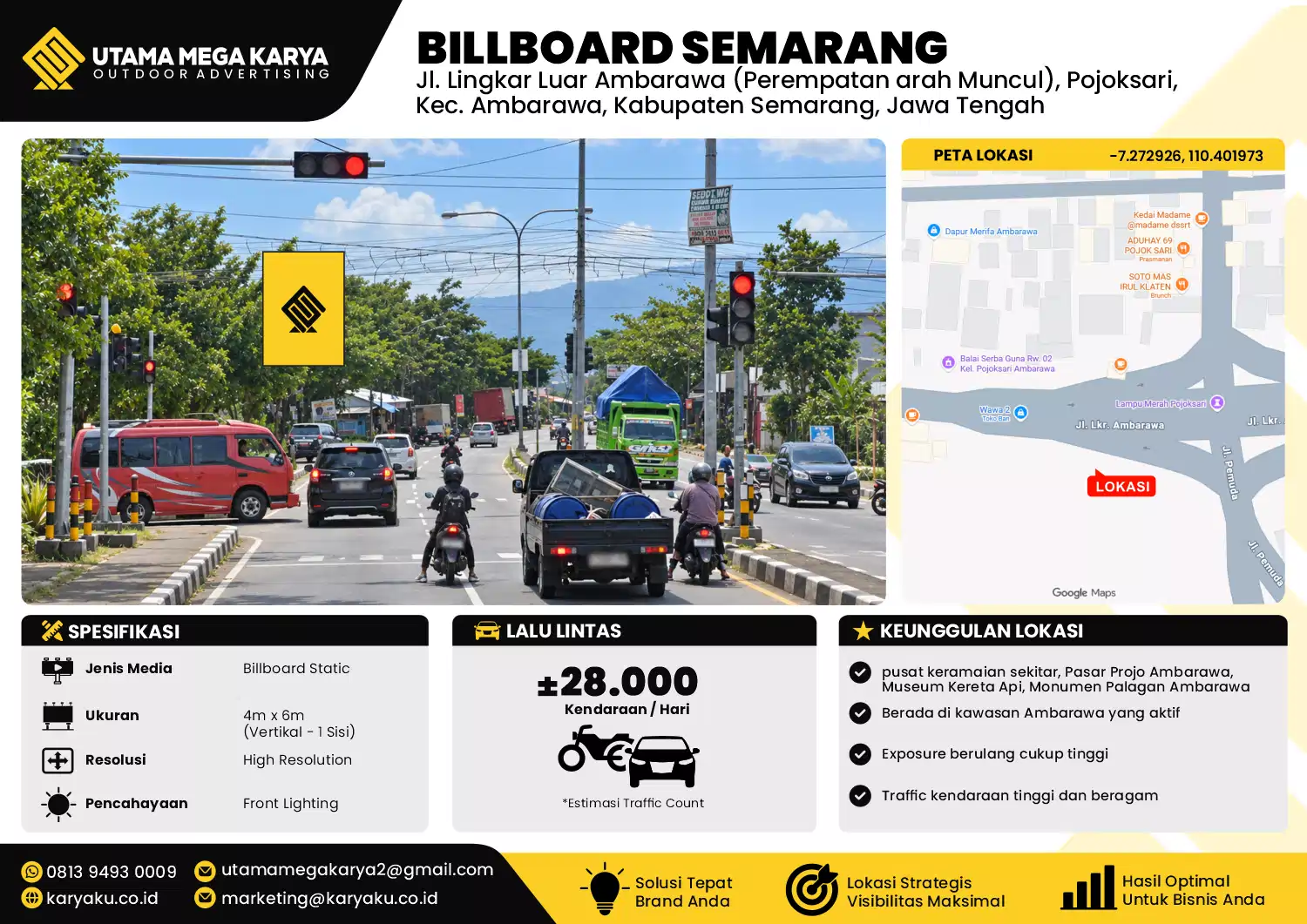 Sewa Titik Baliho dan Billboard di Jl. Lingkar Luar Ambarawa (Perempatan arah Muncul), Pojoksari, Kec. Ambarawa, Kabupaten Semarang, Jawa Tengah