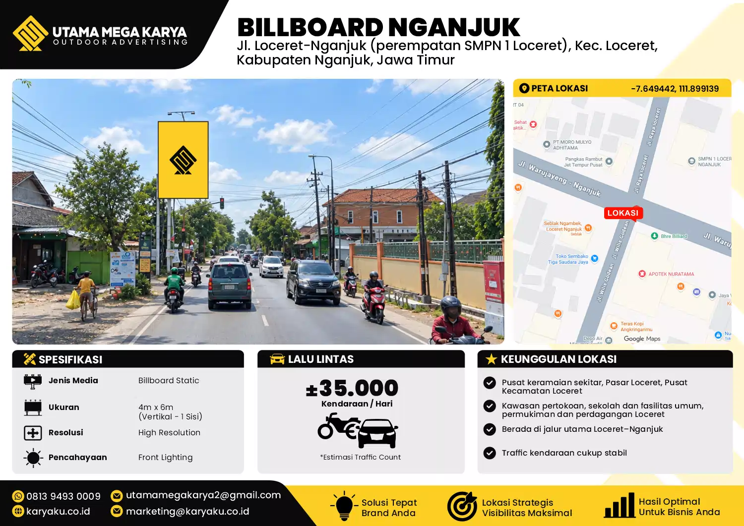 Sewa Titik Billboard di Jalan Loceret Nganjuk (perempatan smpn 1 loceret) Kec Loceret Kab Nganjuk Jawa Timur