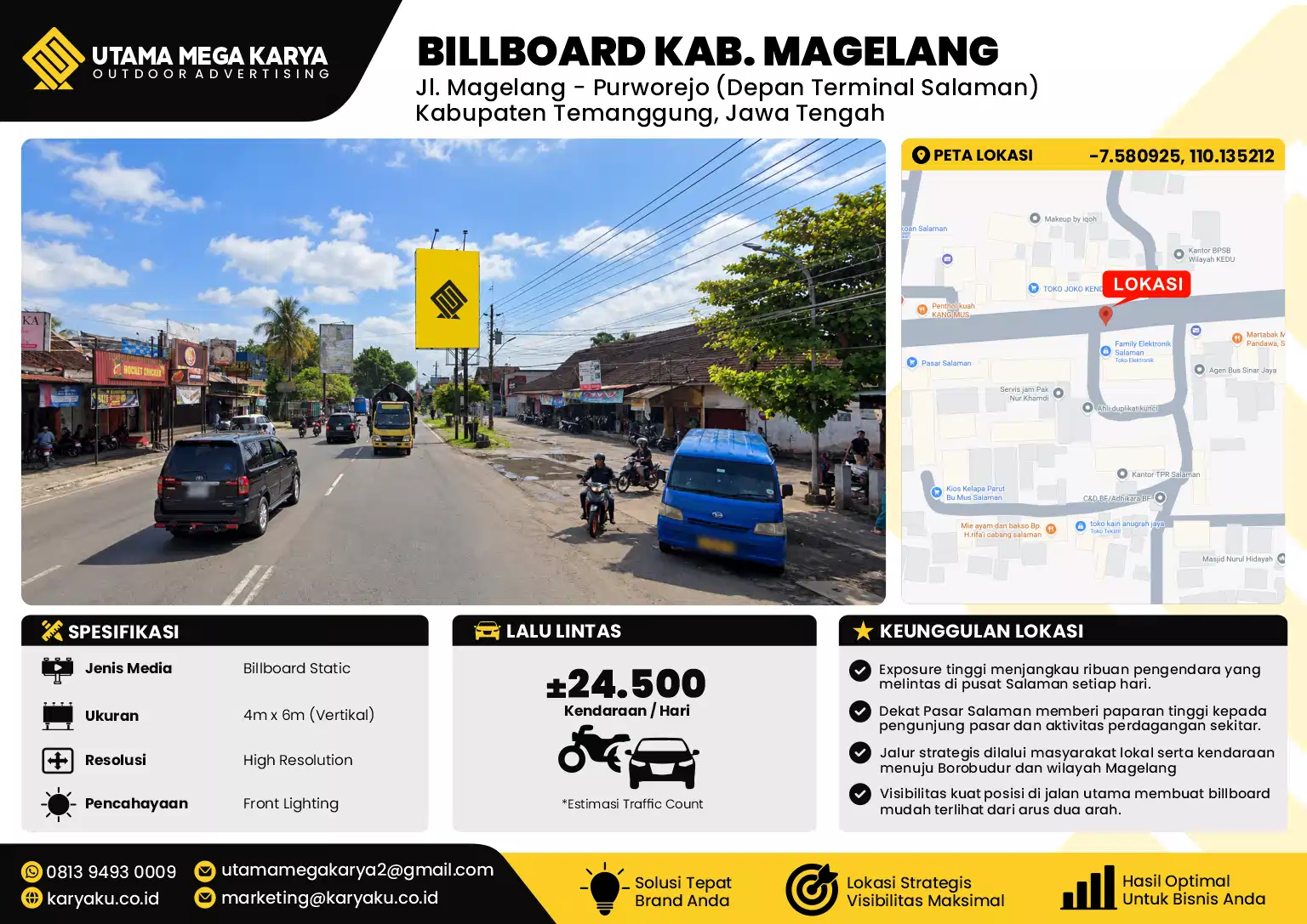Sewa Titik Billboard di Jalan Magelang Purworejo (depan terminal salaman) Kabupaten Temanggung Jawa Tengah