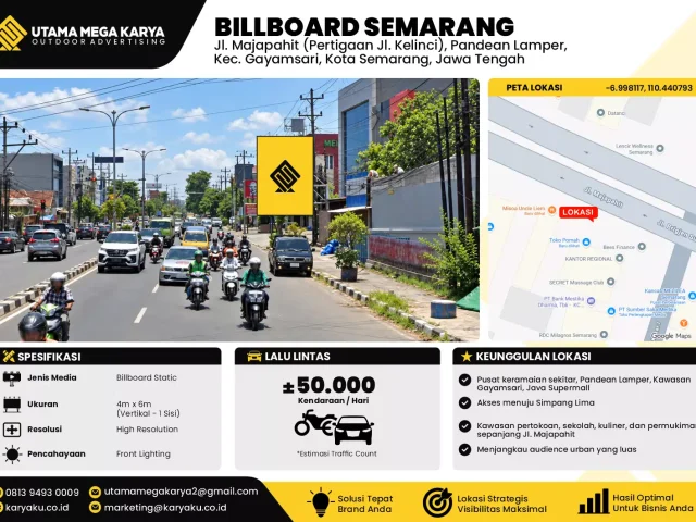 Sewa Titik Baliho dan Billboard di Jl. Majapahit (Pertigaan Jl. Kelinci), Pandean Lamper, Kec. Gayamsari, Kota Semarang, Jawa Tengah