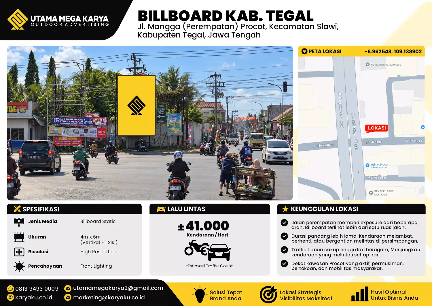 Sewa Titik Billboard di Jl. Mangga (Perempatan) Procot, Kecamatan Slawi, Kabupaten Tegal, Jawa Tengah, Kab. Tegal