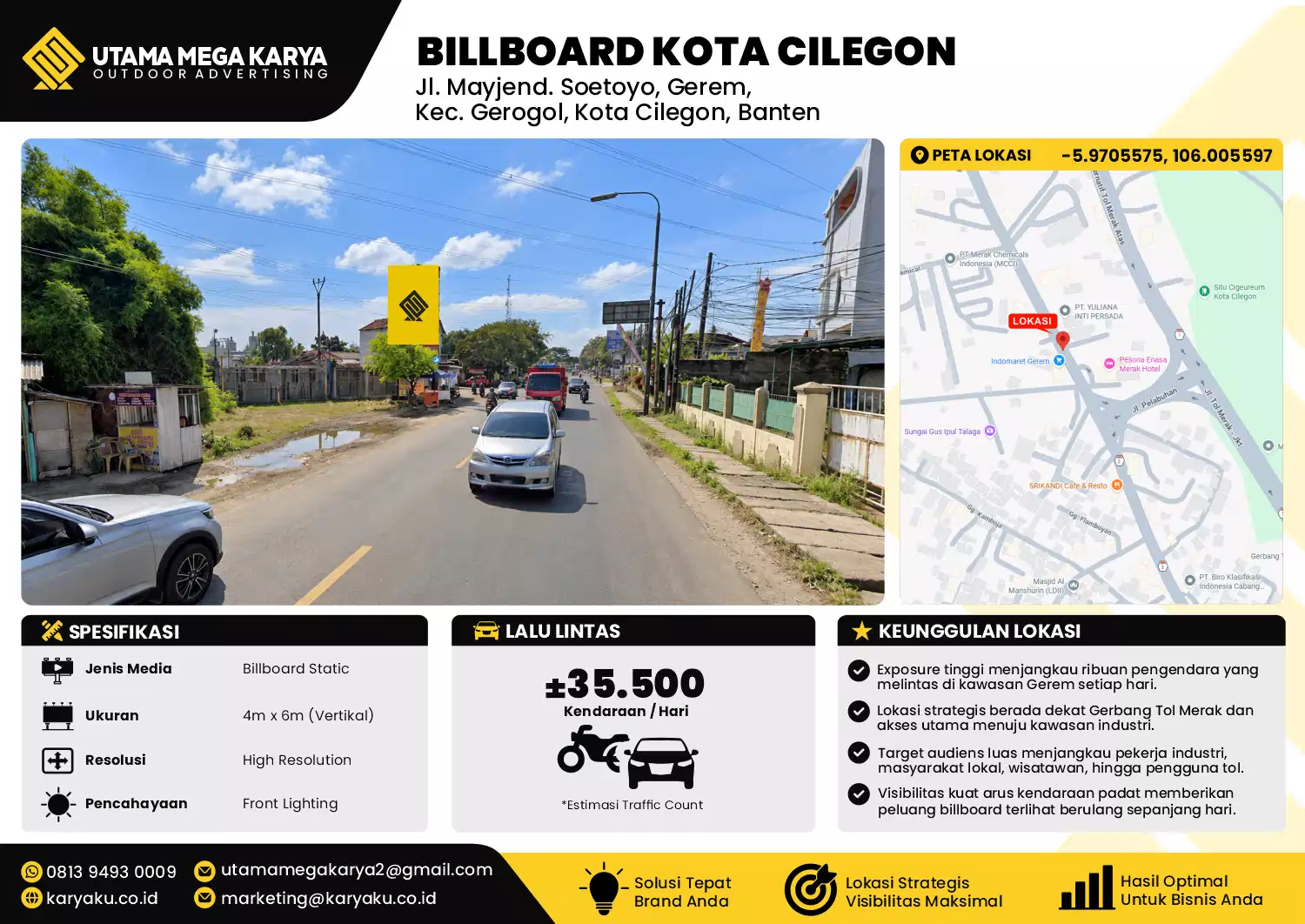 Sewa Titik Baliho dan Billboard di Jl. Mayjend. Soetoyo, Gerem, Kec. Gerogol, Kota Cilegon, Banten