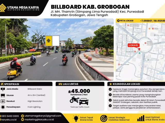 Sewa Titik Billboard di Jl. MH. Thamrin (Simpang Lima Purwodadi) Kec. Purwodadi, Kabupaten Grobogan, Jawa Tengah