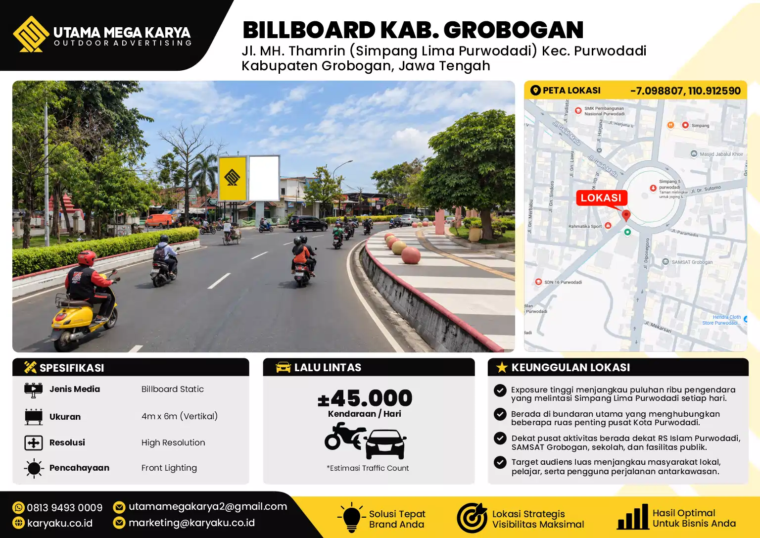 Sewa Titik Billboard di Jl. MH. Thamrin (Simpang Lima Purwodadi) Kec. Purwodadi, Kabupaten Grobogan, Jawa Tengah