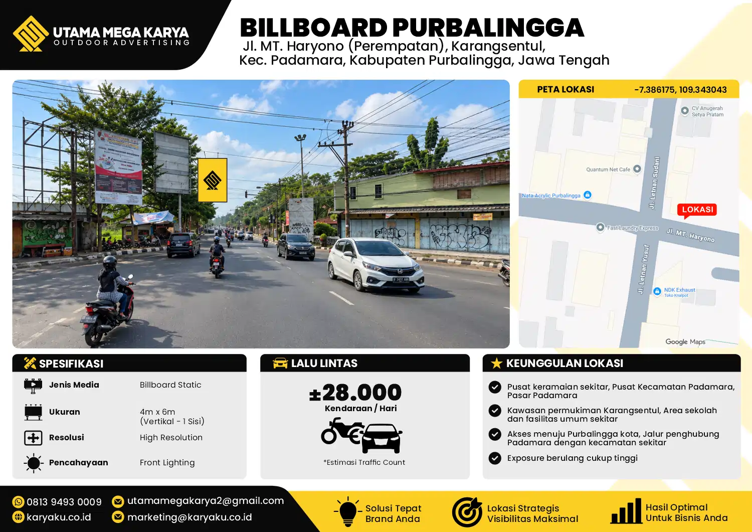Sewa Titik Baliho dan Billboard di Jl. MT. Haryono (Perempatan), Kec. Padamara, Kabupaten Purbalingga, Jawa Tengah