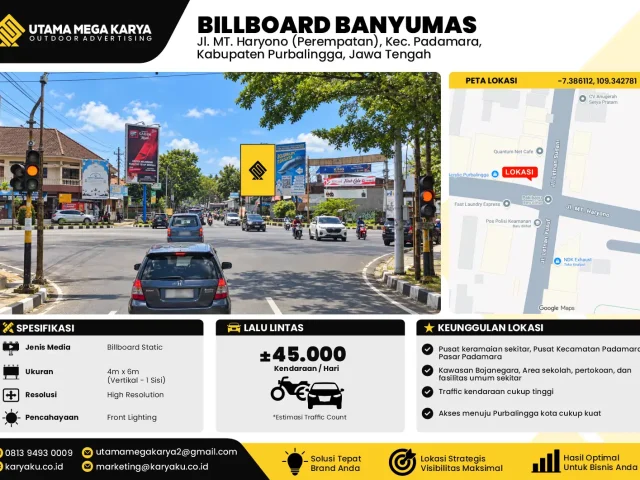 Sewa Titik Baliho dan Billboard di Jl. MT. Haryono (Perempatan) Kec. Padamara, Kabupaten Purbalingga, Jawa Tengah, Probolinggo