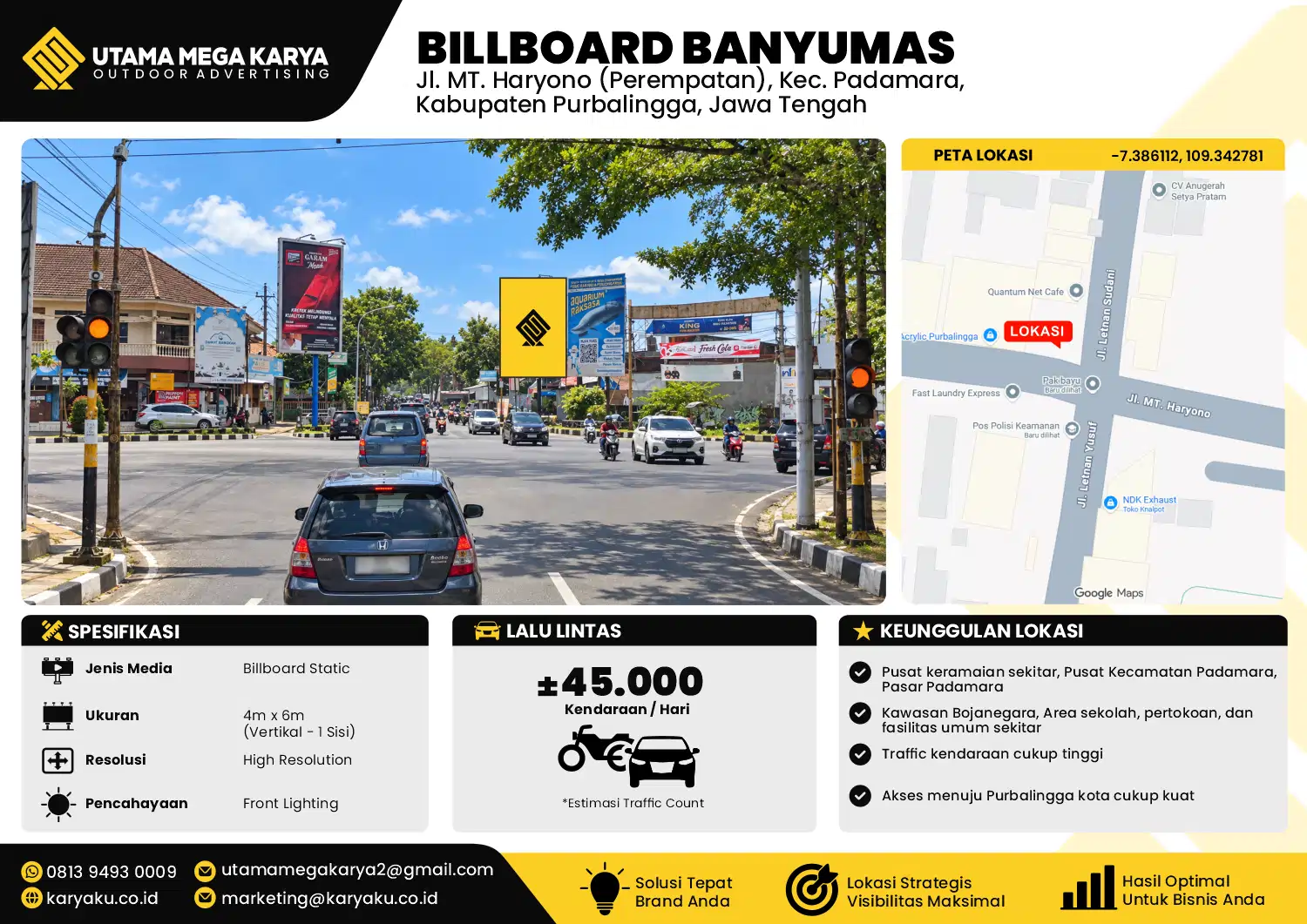 Sewa Titik Baliho dan Billboard di Jl. MT. Haryono (Perempatan) Kec. Padamara, Kabupaten Purbalingga, Jawa Tengah, Probolinggo