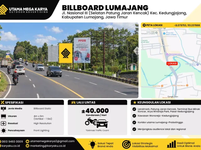 Sewa Titik Billboard di Jalan Nasional III Selatan Patung Jaran Kencak Kec Kedungjajang Kab Lumajang Jawa Timur