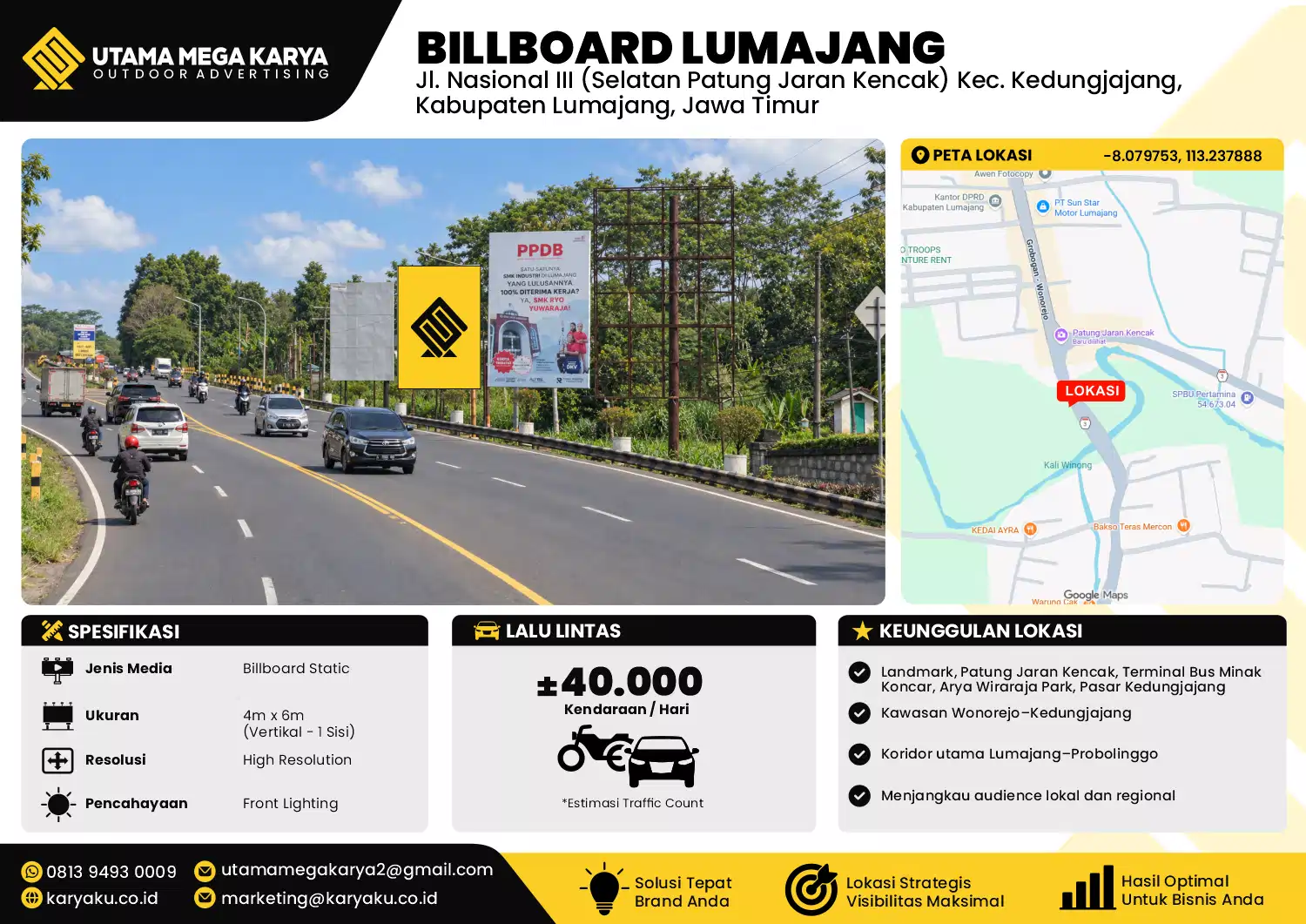 Sewa Titik Billboard di Jalan Nasional III Selatan Patung Jaran Kencak Kec Kedungjajang Kab Lumajang Jawa Timur