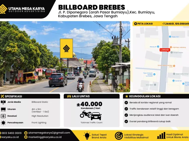 Sewa Titik Billboard di Jl. P. Diponegoro (arah Pasar Bumiayu),Kec. Bumiayu, Kabupaten Brebes, Jawa Tengah