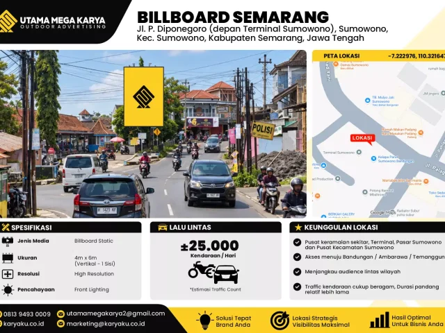 Sewa Titik Baliho dan Billboard di Jl. P. Diponegoro (depan Terminal Sumowono), Sumowono, Kec. Sumowono, Kabupaten Semarang, Jawa Tengah