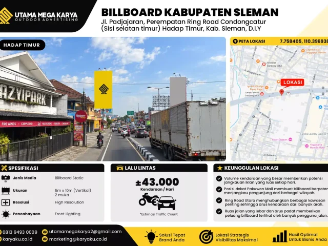 Sewa Titik Baliho dan Billboard di Jl. Padjajaran, Perempatan Ring Road Condongcatur (Sisi selatan timur) Hadap Timur, Kab. Sleman, D.I.Y