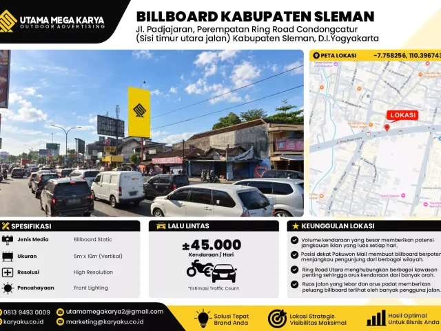 Sewa Titik Baliho dan Billboard di Jl. Padjajaran, Perempatan Ring Road Condongcatur (Sisi timur utara jalan) Kabupaten Sleman, D.I.Yogyakarta