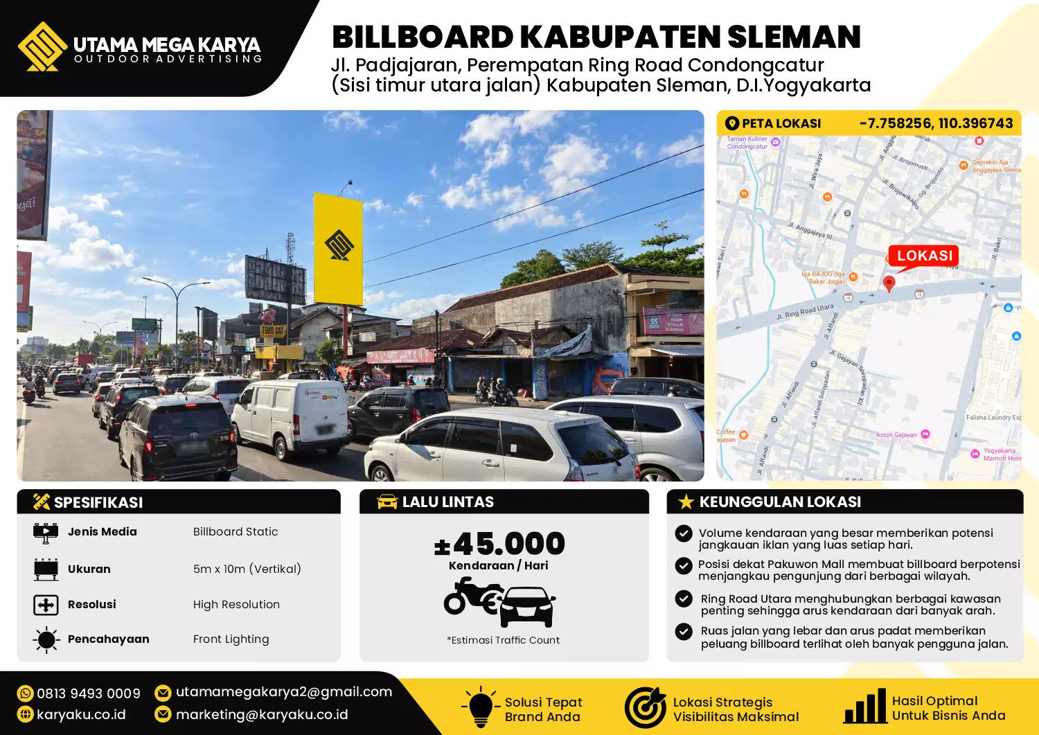 Sewa Titik Baliho dan Billboard di Jl. Padjajaran, Perempatan Ring Road Condongcatur (Sisi timur utara jalan) Kabupaten Sleman, D.I.Yogyakarta