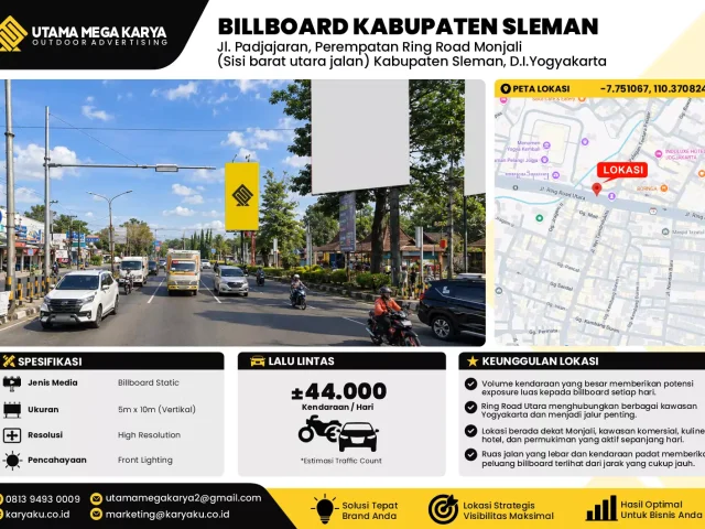 Sewa Titik Baliho dan Billboard di Jl. Padjajaran, Perempatan Ring Road Monjali (Sisi barat utara jalan) Kabupaten Sleman, D.I.Yogyakarta