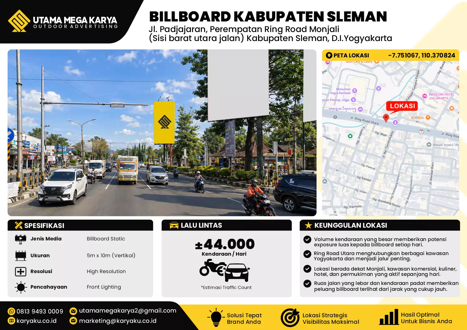 Sewa Titik Baliho dan Billboard di Jl. Padjajaran, Perempatan Ring Road Monjali (Sisi barat utara jalan) Kabupaten Sleman, D.I.Yogyakarta
