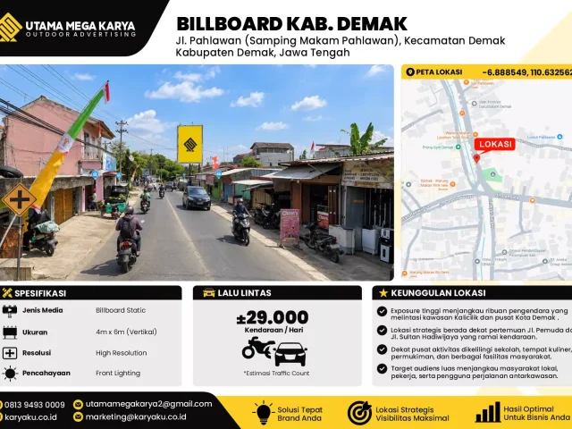 Sewa Titik Billboard di Jl. Pahlawan (Samping Makam Pahlawan), Kecamatan Demak, Kabupaten Demak, Jawa Tengah
