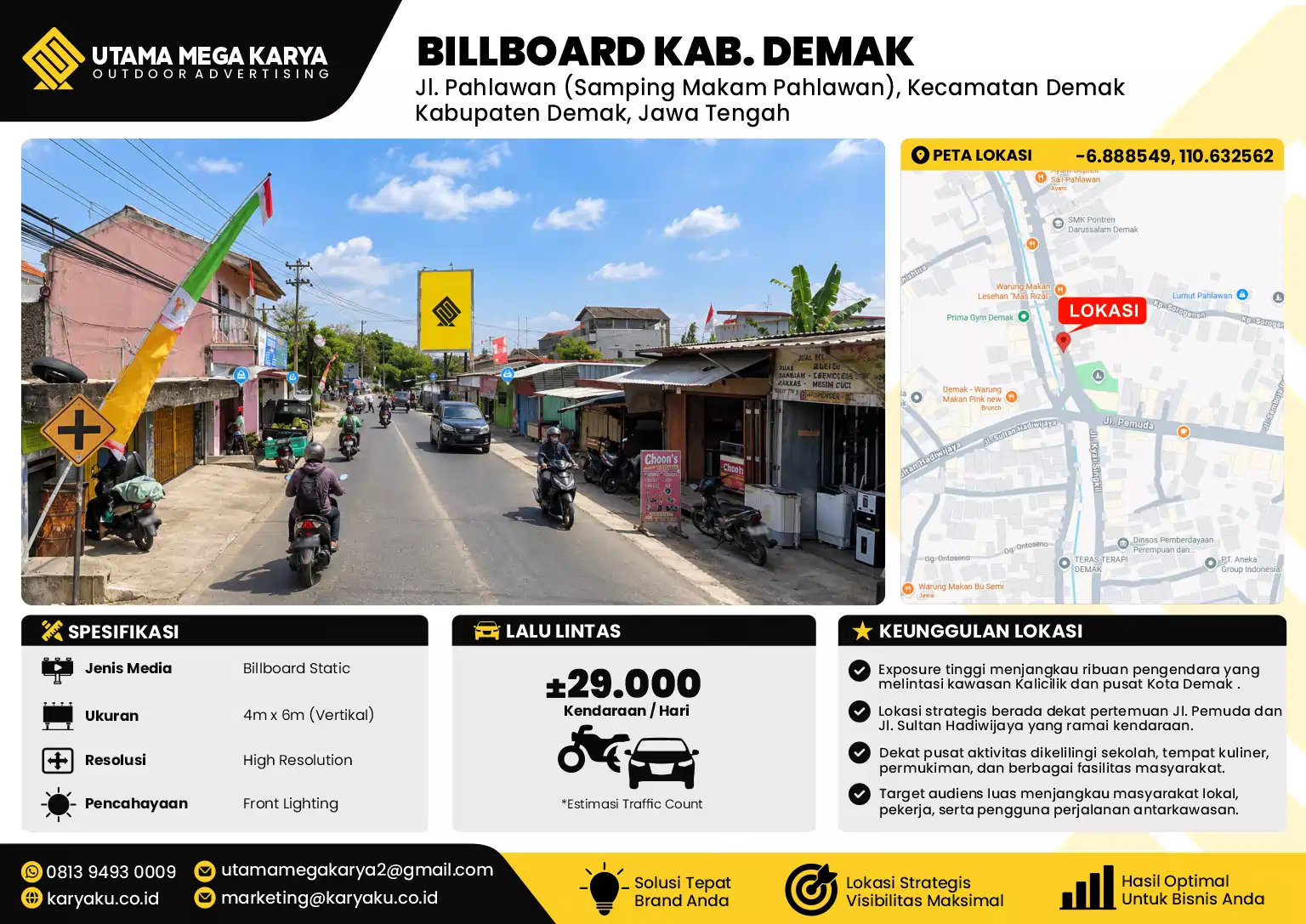 Sewa Titik Billboard di Jl. Pahlawan (Samping Makam Pahlawan), Kecamatan Demak, Kabupaten Demak, Jawa Tengah