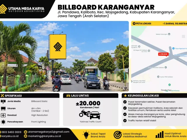 Sewa Titik Baliho dan Billboard di Jl. Pandawa, Kaliboto, Kec. Mojogedang, Kabupaten Karanganyar, Jawa Tengah (Arah Selatan)