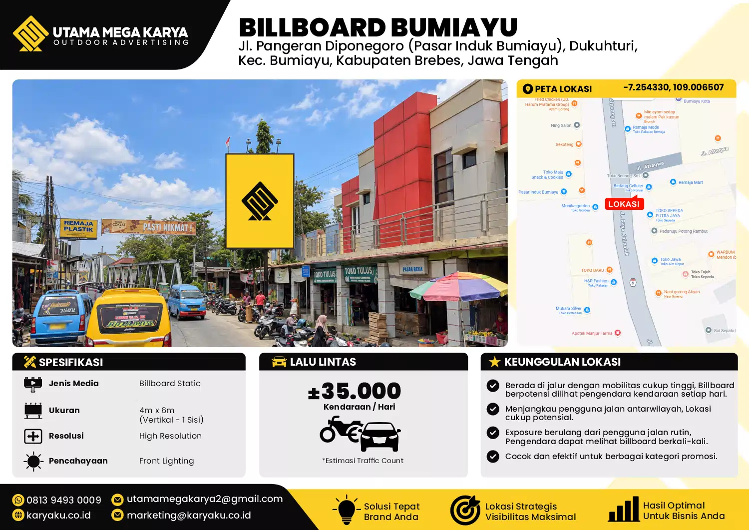 Sewa Titik Billboard di Jl. Pangeran Diponegoro (Pasar Induk Bumiayu), Dukuhturi, Kec. Bumiayu, Kabupaten Brebes, Jawa Tengah