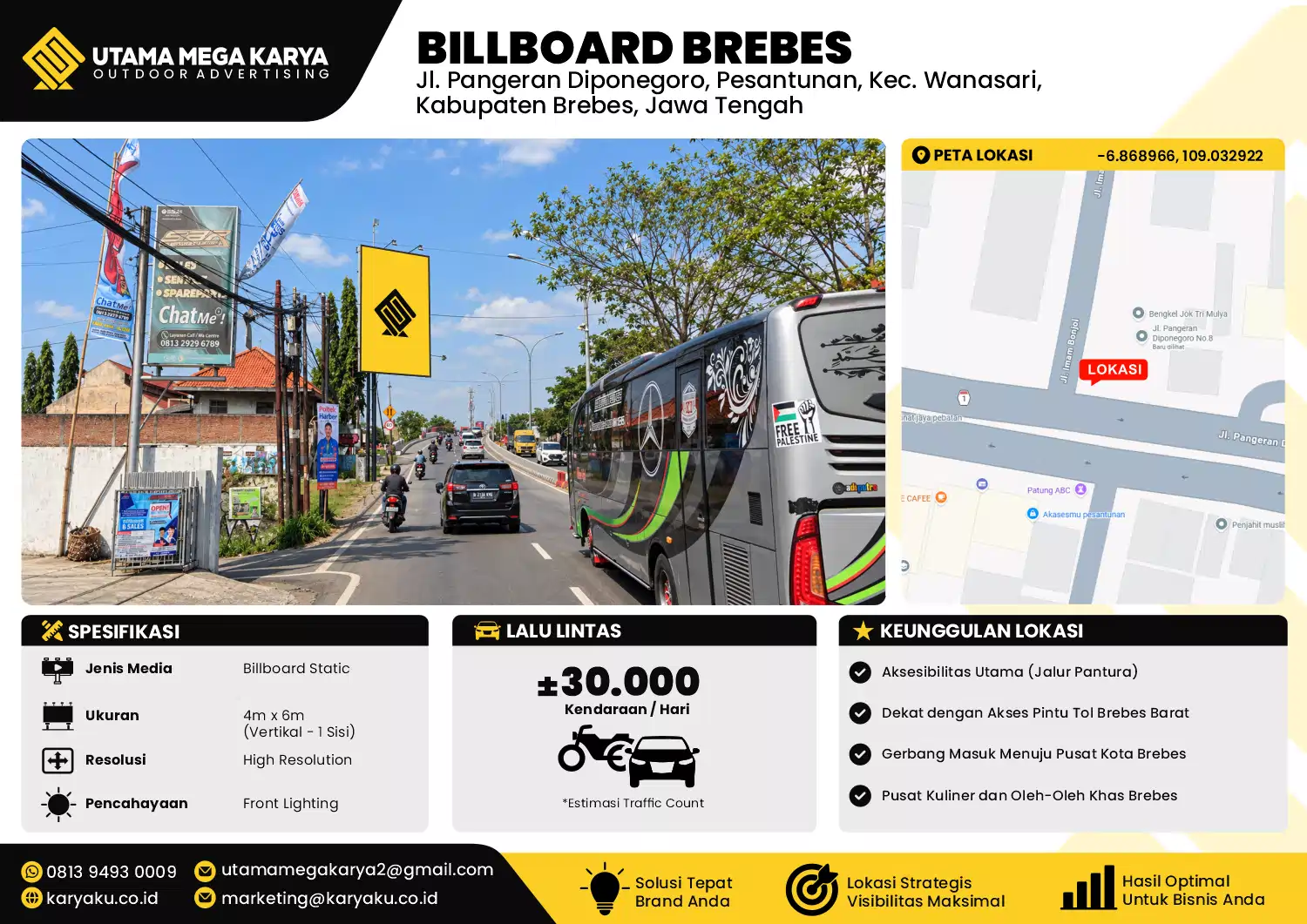 Sewa Titik Billboard di Jl. Pangeran Diponegoro, Pesantunan, Kec. Wanasari, Kabupaten Brebes, Jawa Tengah