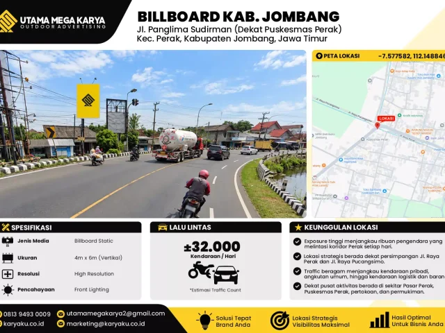 Sewa Titik Baliho dan Billboard di Jl. Panglima Sudirman (Dekat Puskesmas Perak) Kec. Perak, Kabupaten Jombang, Jawa Timur