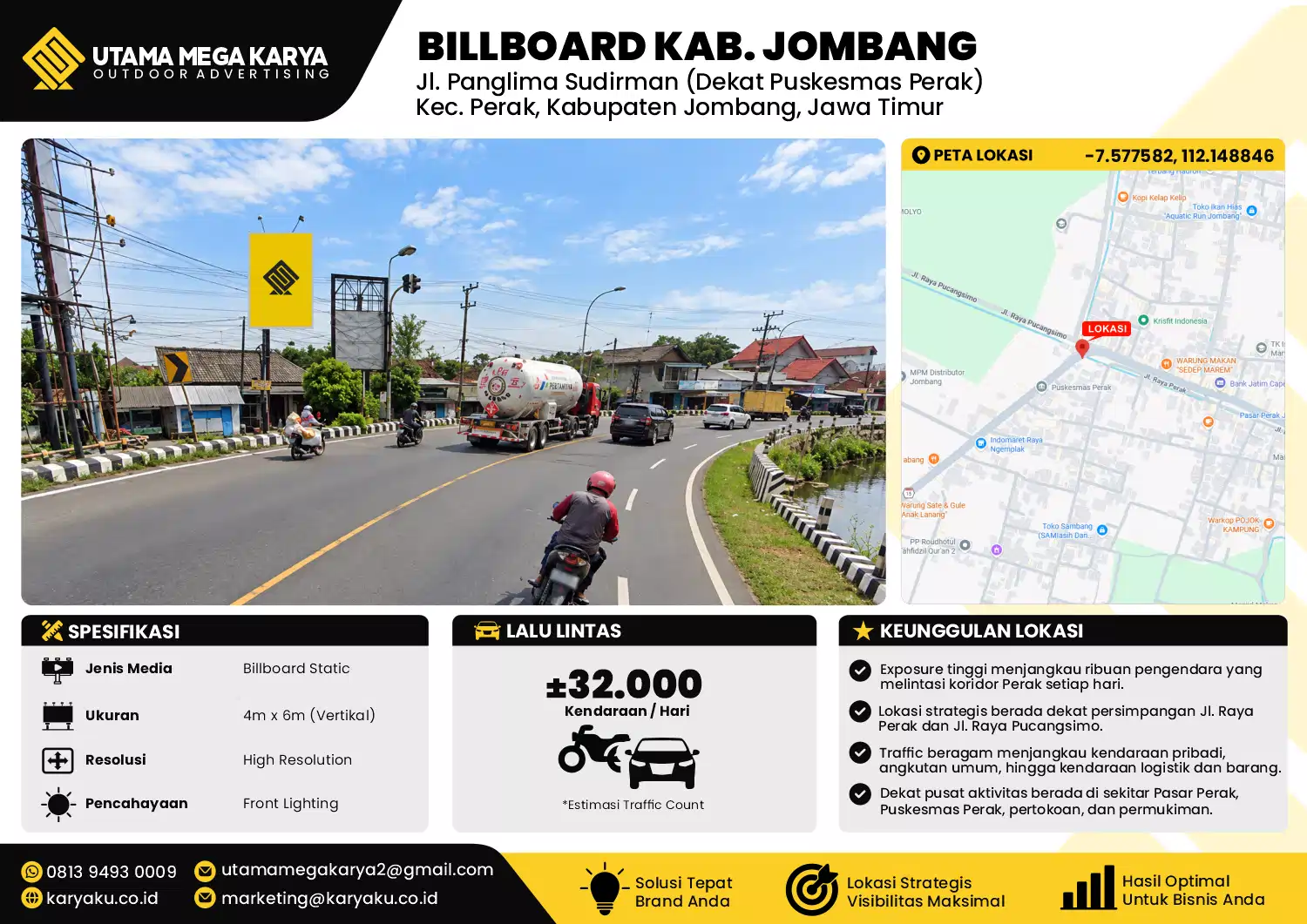 Sewa Titik Baliho dan Billboard di Jl. Panglima Sudirman (Dekat Puskesmas Perak) Kec. Perak, Kabupaten Jombang, Jawa Timur