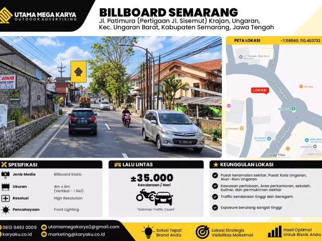 Sewa Titik Baliho dan Billboard di Jl. Patimura (Pertigaan Jl. Sisemut) Krajan, Ungaran, Kec. Ungaran Barat, Kabupaten Semarang, Jawa Tengah