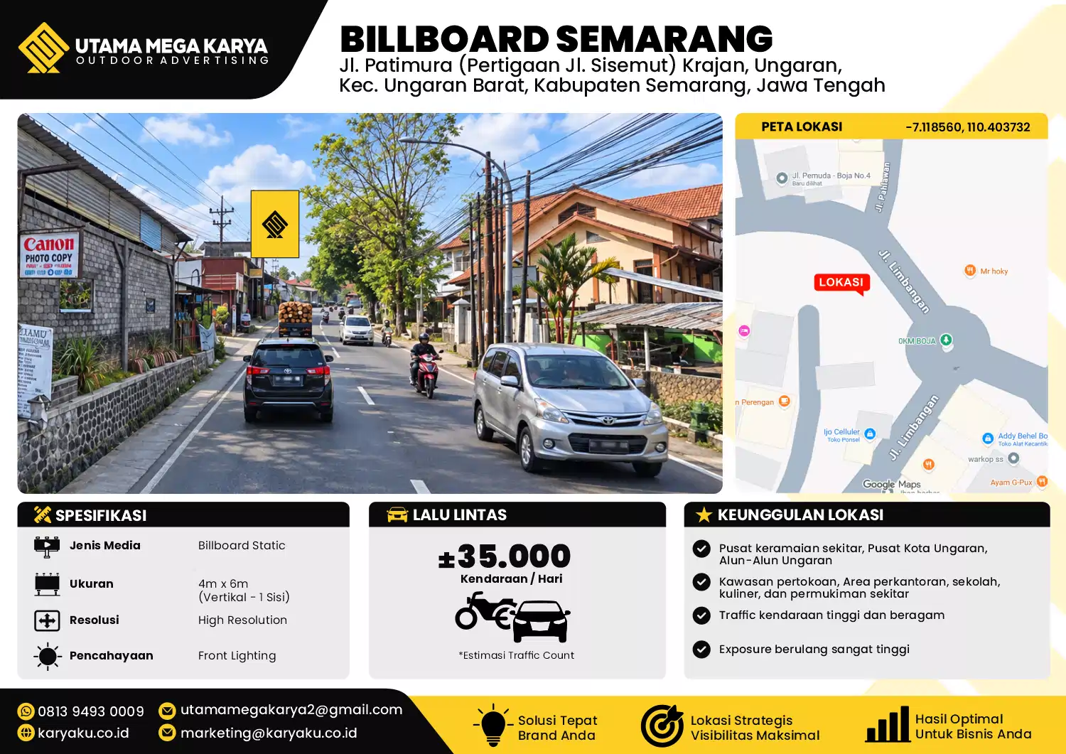 Sewa Titik Baliho dan Billboard di Jl. Patimura (Pertigaan Jl. Sisemut) Krajan, Ungaran, Kec. Ungaran Barat, Kabupaten Semarang, Jawa Tengah
