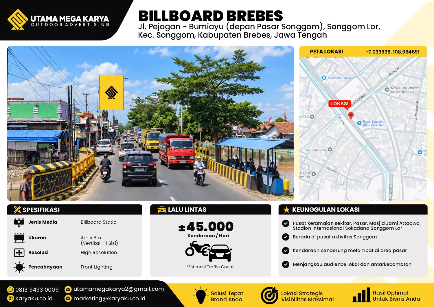 Sewa Titik Baliho dan Billboard di Jl. Pejagan - Bumiayu (depan Pasar Songgom), Songgom Lor, Kec. Songgom, Kabupaten Brebes, Jawa Tengah