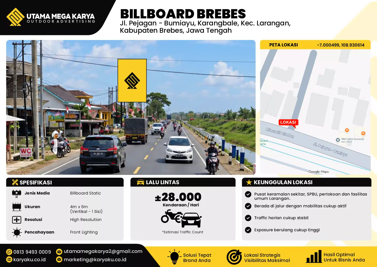 Sewa Titik Baliho dan Billboard di Jl. Pejagan - Bumiayu, Karangbale, Kec. Larangan, Kabupaten Brebes, Jawa Tengah