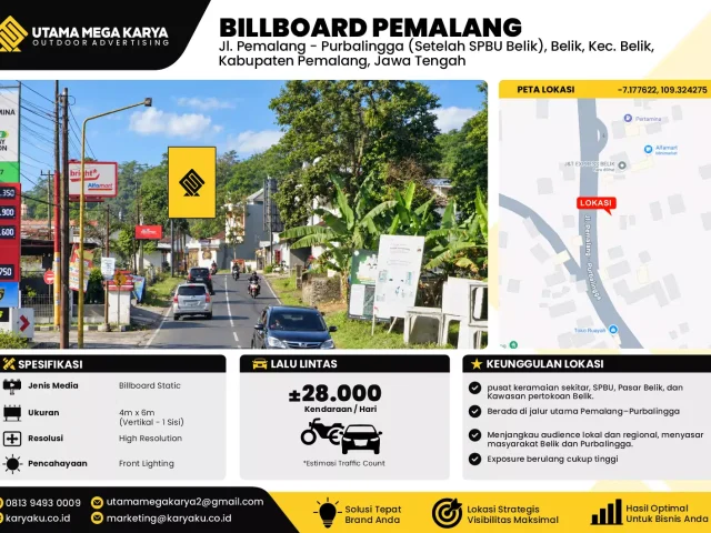 Sewa Titik Baliho dan Billboard di Jl. Pemalang - Purbalingga (Setelah SPBU Belik), Belik, Kec. Belik, Kabupaten Pemalang, Jawa Tengah
