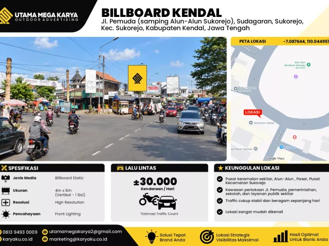 Sewa Titik Baliho dan Billboard di Jl. Pemuda (samping Alun-Alun Sukorejo), Sudagaran, Sukorejo, Kec. Sukorejo, Kabupaten Kendal, Jawa Tengah