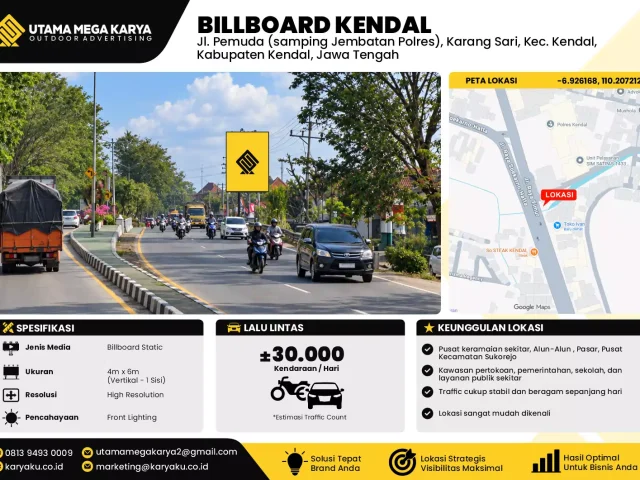 Sewa Titik Baliho dan Billboard di Jl. Pemuda (samping Jembatan Polres), Karang Sari, Kec. Kendal, Kabupaten Kendal, Jawa Tengah