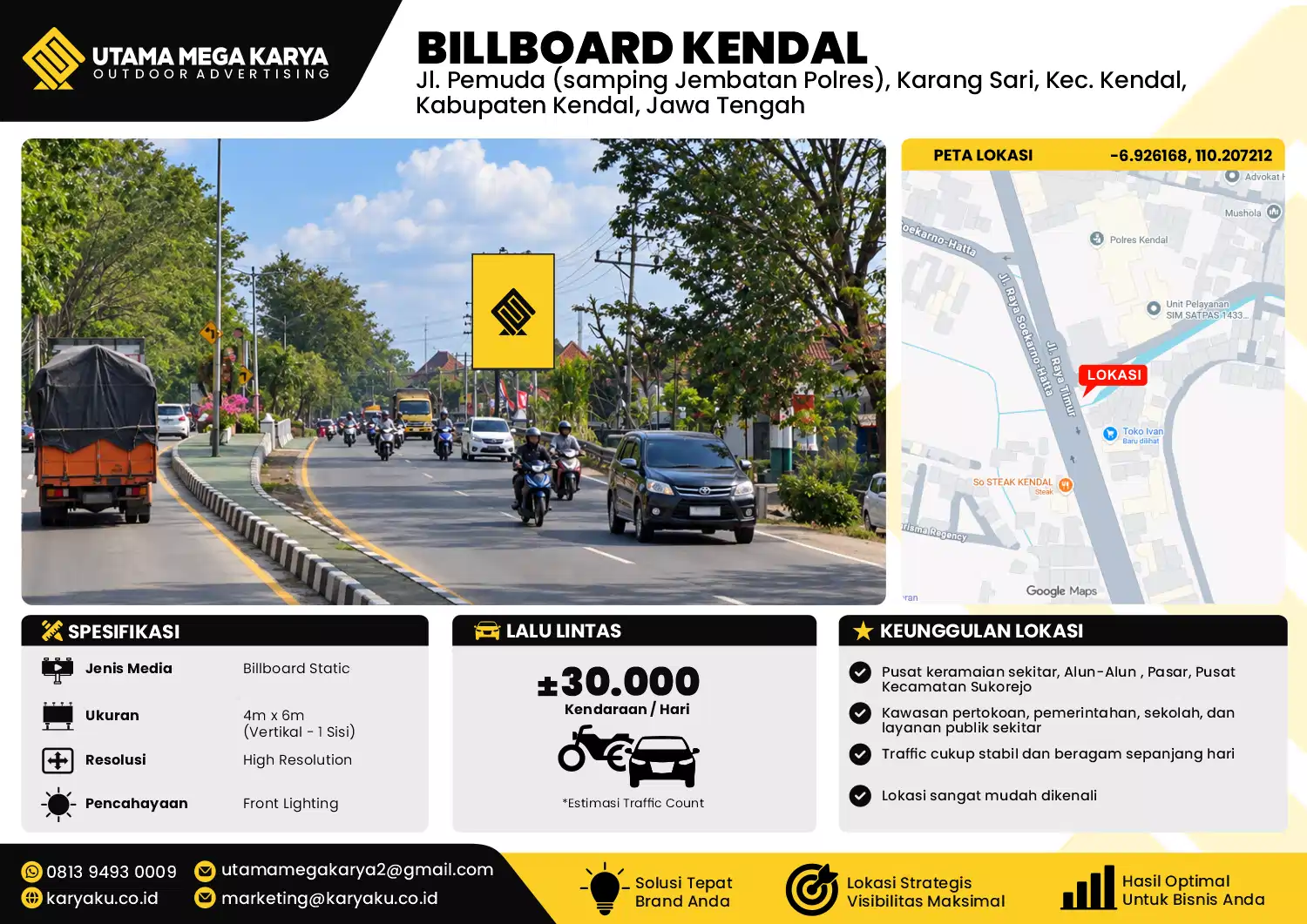Sewa Titik Baliho dan Billboard di Jl. Pemuda (samping Jembatan Polres), Karang Sari, Kec. Kendal, Kabupaten Kendal, Jawa Tengah