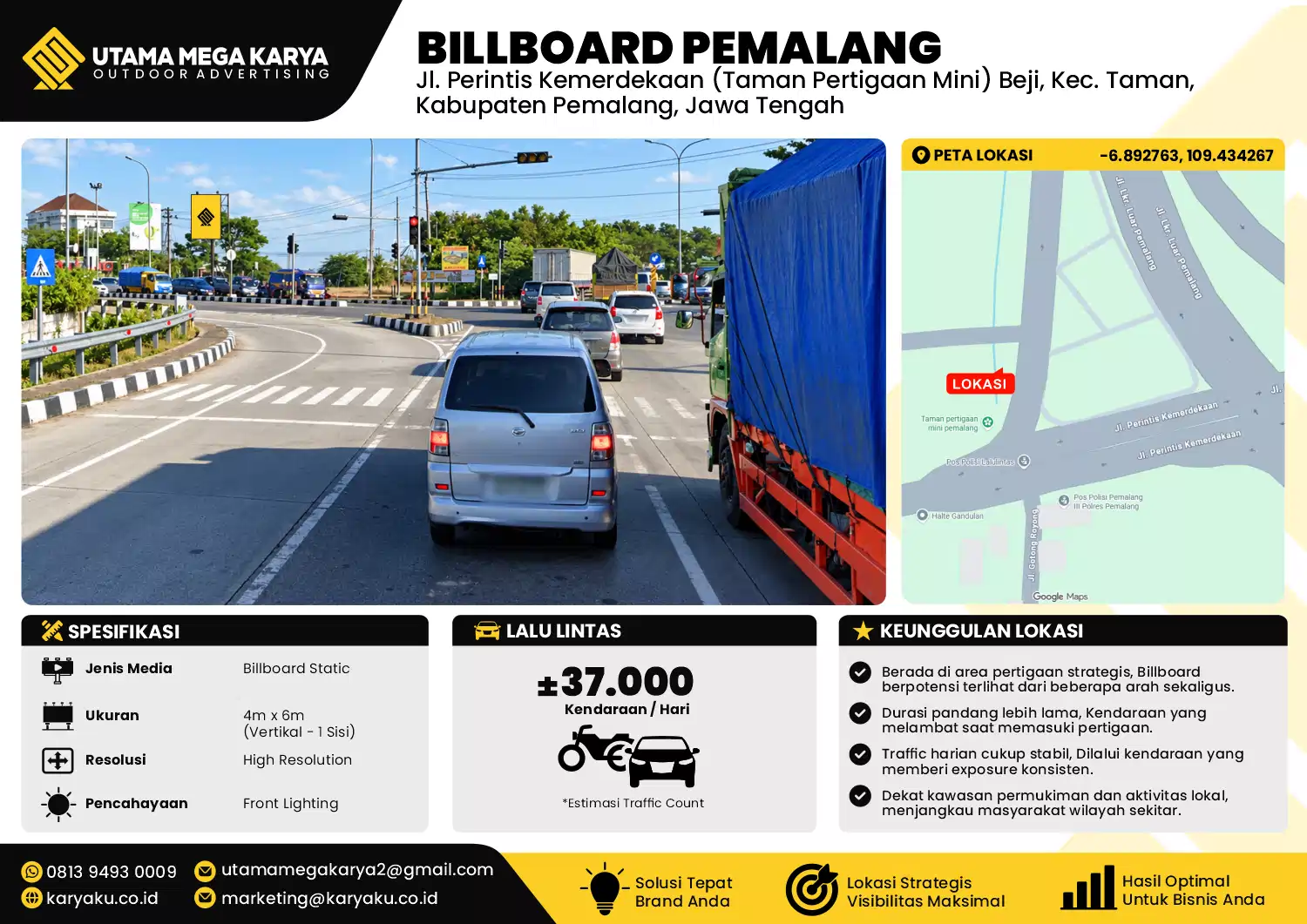 Sewa Titik Billboard di Jl. Perintis Kemerdekaan (Taman Pertigaan Mini) Beji, Kec. Taman, Kabupaten Pemalang, Jawa Tengah