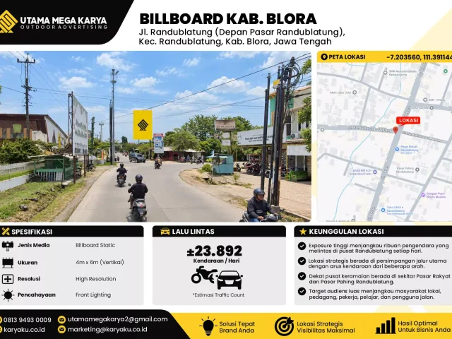Sewa Titik Billboard di Jl. Randublatung (Depan Pasar Randublatung), Kec. Randublatung, Kab. Blora, Jawa Tengah