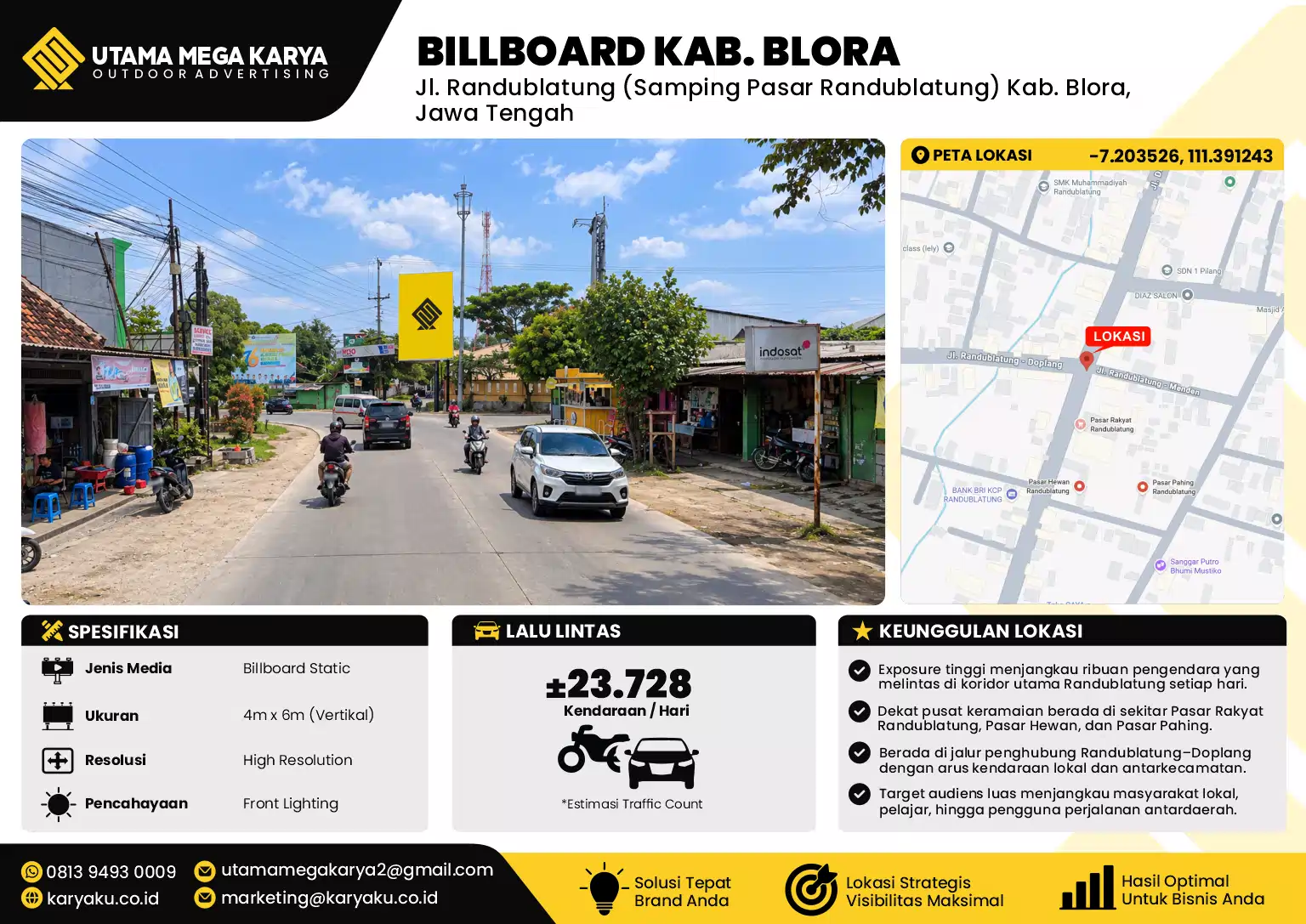 Sewa Titik Billboard di Jl. Randublatung (Samping Pasar Randublatung) Kab. Blora, Jawa Tengah
